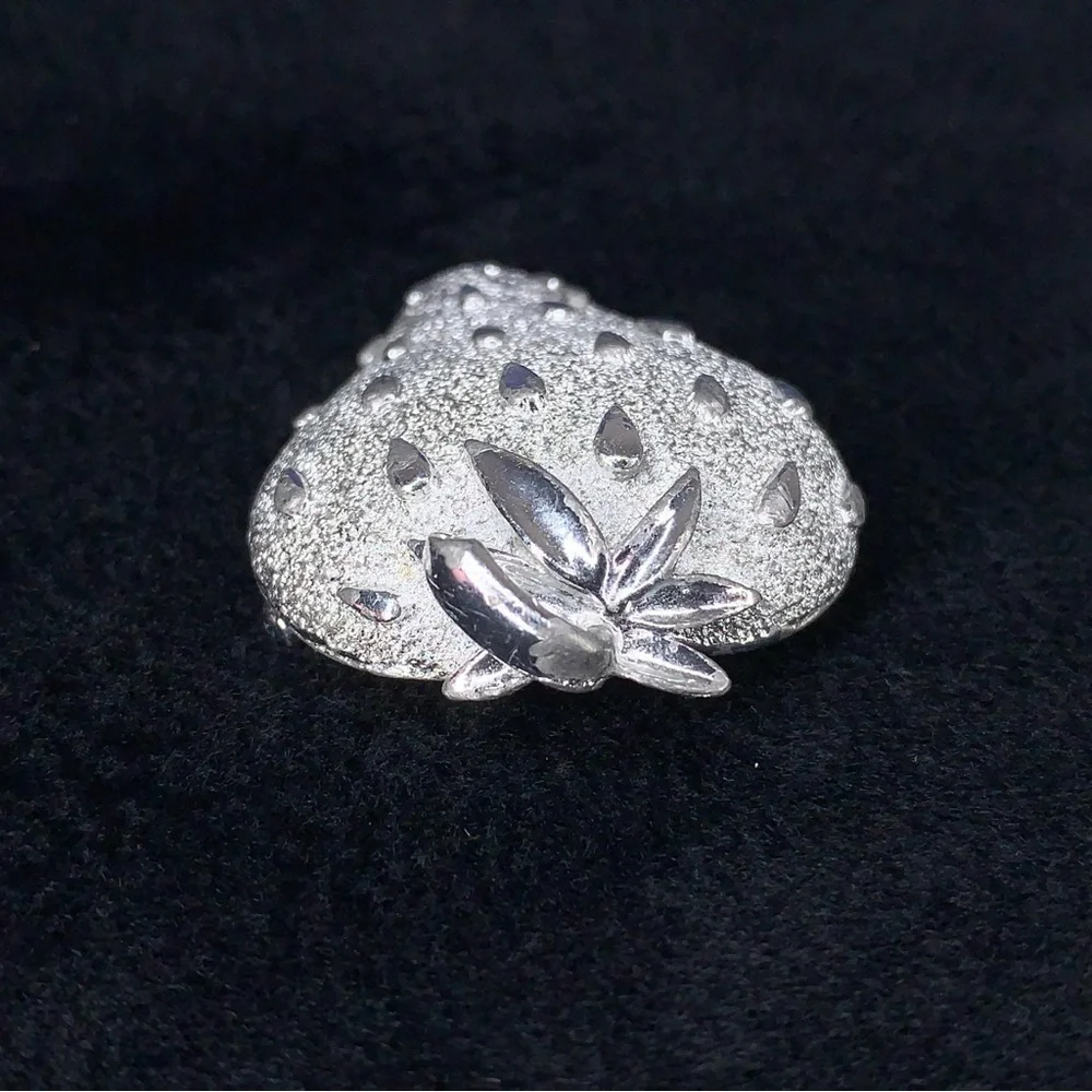 Vintage Sarah Coventry Large Strawberry Brooch Pin Cottagecore Silver Signed